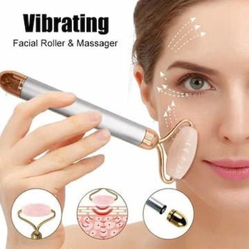Flawless Jade Roller, Micro Vibrating Facial Roller And Massager, Automatic Facial Vibrate Face Massager, Cell operated Pink Rose Quartz Facial Massager, Vibrating Face Body Massage Tool, Skin Care