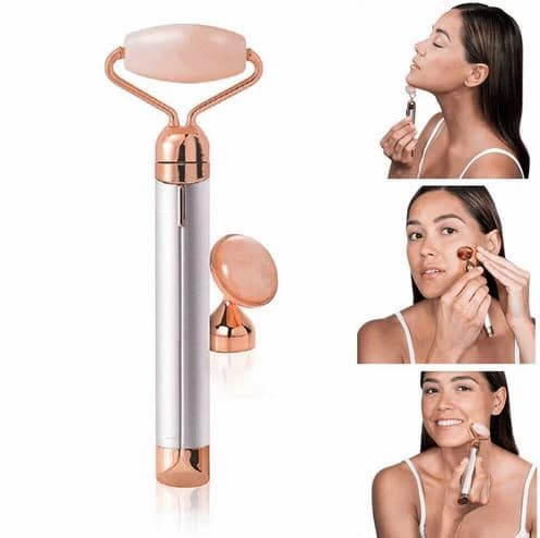 Flawless Jade Roller, Micro Vibrating Facial Roller And Massager, Automatic Facial Vibrate Face Massager, Cell operated Pink Rose Quartz Facial Massager, Vibrating Face Body Massage Tool, Skin Care