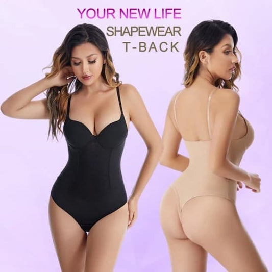 New Design Sexy Plus Size Firm Control High Waist T Back Body Shaper for Women, One Piece Tummy Shaping Bodysuits with Built-in Bra