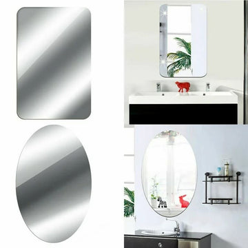 Pack of 2 Oval & Rectangle Shape Flexible Self Adhesive Non-Glass Mirror Sticker, Rectangle Shape Mirror Sticker 200mx300mm