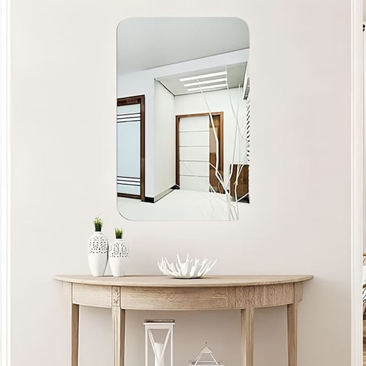 Pack of 2 Oval & Rectangle Shape Flexible Self Adhesive Non-Glass Mirror Sticker, Rectangle Shape Mirror Sticker 200mx300mm