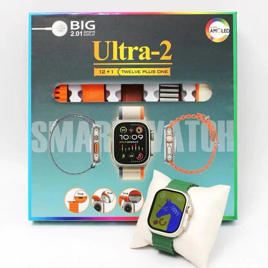 Ultra-2 12+1 Smart Watch with Earbuds and 10 different straps