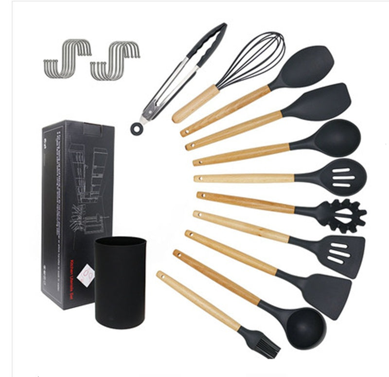 Umite Chef Kitchen Cooking Utensils Set, 33 pcs Non-Stick Silicone Cooking Kitchen Utensils Spatula Set with Holder, Wooden Handle Silicone Kitchen Gadgets Utensil Set (Khaki)