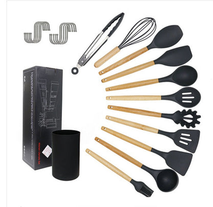 Umite Chef Kitchen Cooking Utensils Set, 33 pcs Non-Stick Silicone Cooking Kitchen Utensils Spatula Set with Holder, Wooden Handle Silicone Kitchen Gadgets Utensil Set (Khaki)