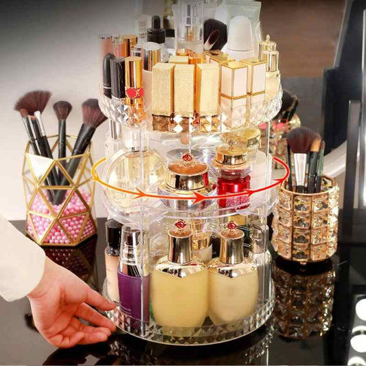 360 Degree Rotating Crystal Jewelry Cosmetic Perfumes Makeup Organizer Display Stand
