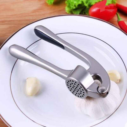 Zulay Kitchen Premium Garlic Press Set - Rust Proof & Dishwasher Safe Professional Garlic Mincer Tool - Easy-Squeeze, Easy-Clean with Soft, Ergonomic Handle - Silicone Garlic Peeler & Brush (Silver