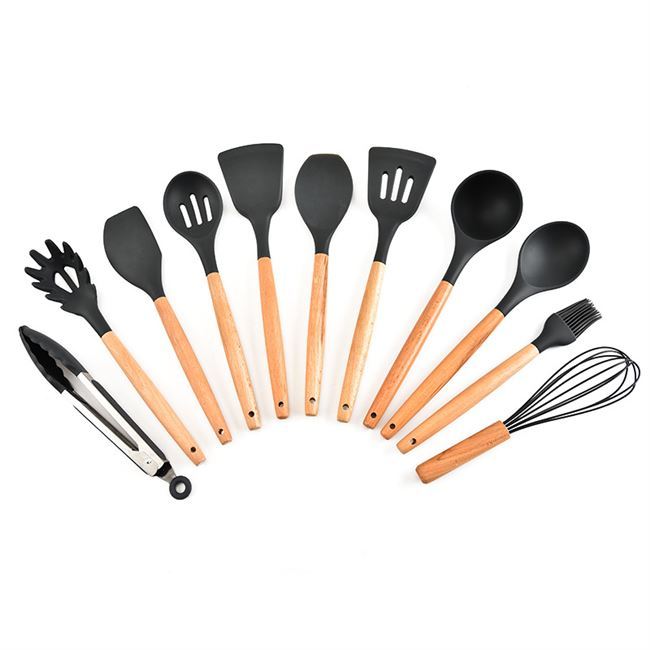 Umite Chef Kitchen Cooking Utensils Set, 33 pcs Non-Stick Silicone Cooking Kitchen Utensils Spatula Set with Holder, Wooden Handle Silicone Kitchen Gadgets Utensil Set (Khaki)