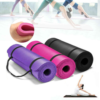 1/2 Inch Extra Thick Exercise Yoga Mat with Carrying Strap, Cushioned Support, for Fitness and Gym Workouts