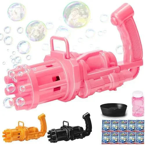 Bundle of 2 8-Hole Bubble Gun Machine - Massive Bubble Gattler Toy gun With Bubble liquid for Kids - Automatic Electric Bubble Maker Machine glue Gun - Assorted Random Color