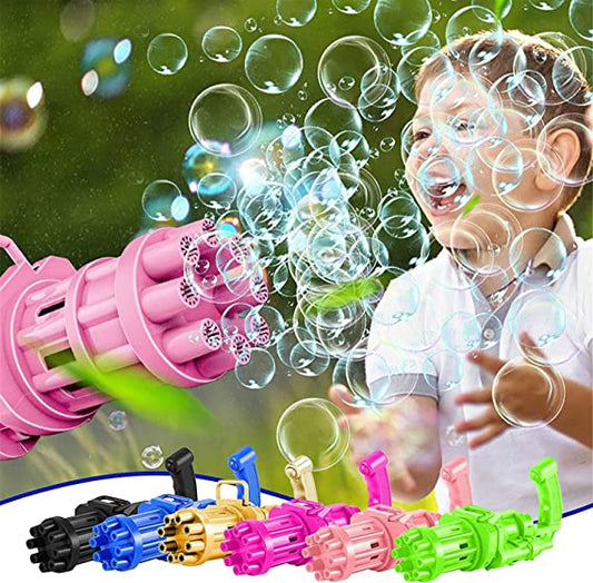 Bundle of 2 8-Hole Bubble Gun Machine - Massive Bubble Gattler Toy gun With Bubble liquid for Kids - Automatic Electric Bubble Maker Machine glue Gun - Assorted Random Color