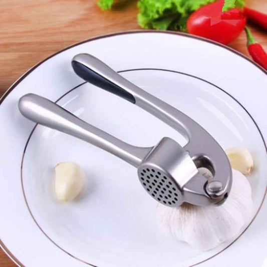 Zulay Kitchen Premium Garlic Press Set - Rust Proof & Dishwasher Safe Professional Garlic Mincer Tool - Easy-Squeeze, Easy-Clean with Soft, Ergonomic Handle - Silicone Garlic Peeler & Brush (Silver