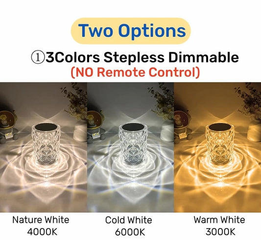 Crystal Diamond Lamp, 3 Color Changing Rose Crystal Diamond Table Lamp, USB Rechargeable Touch Bedside Lamp Night Light, for Bedroom Living Room Party Dinner Decor, without remote