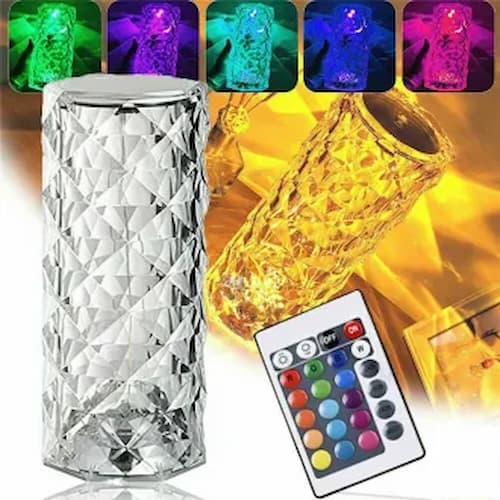 Crystal Diamond Table Lamp with Remote, 16 Color Changing Touch Lamp USB Rechargeable Romantic Rose Diamond Table Lamps, Remote Touch Creative Lights for Bedroom Living Room Party Dinner Decor