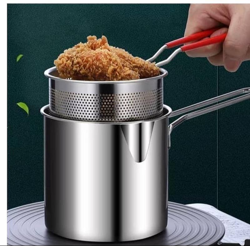 Stainless Steel Deep Frying Pot With Strainer 1200ml