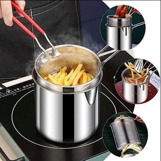 Stainless Steel Deep Frying Pot With Strainer 1200ml