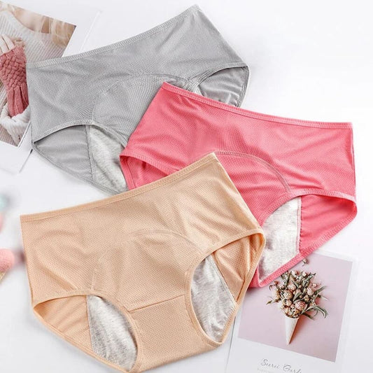 Pack of 3 Leak Proof Menstrual Panties of Large Size Cotton Panties Women Sexy Physiological Underwear Period Waterproof Briefs Multicolor