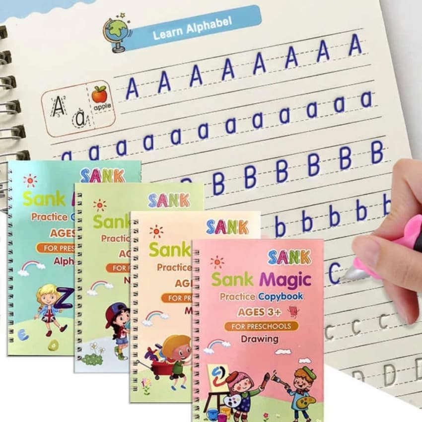 Set of 4 Reusable Sank Magic Practice Copybook For Kids
