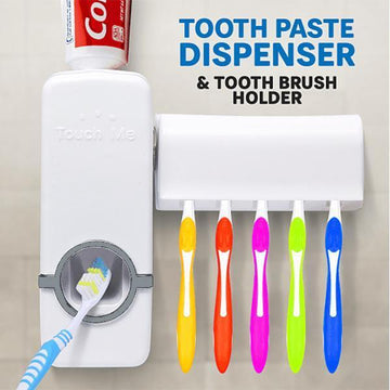 Toothpaste Dispenser With Tooth Brush Holder - White